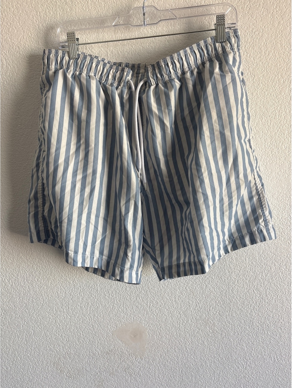 H&M Men's Blue and White Striped Swim Shorts Size XL